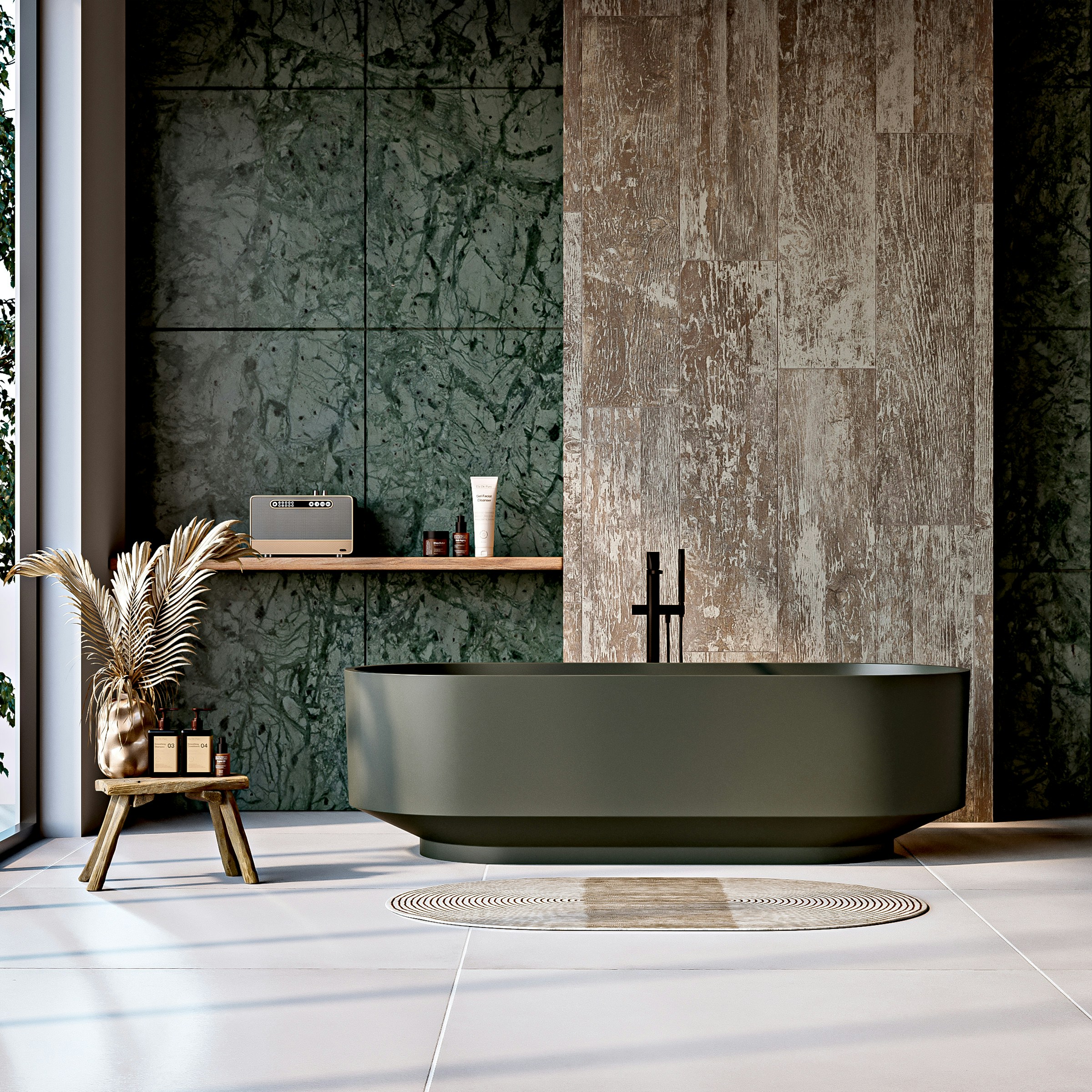 Quiet spa treatment room with warm timber, soft lighting and crisp linen